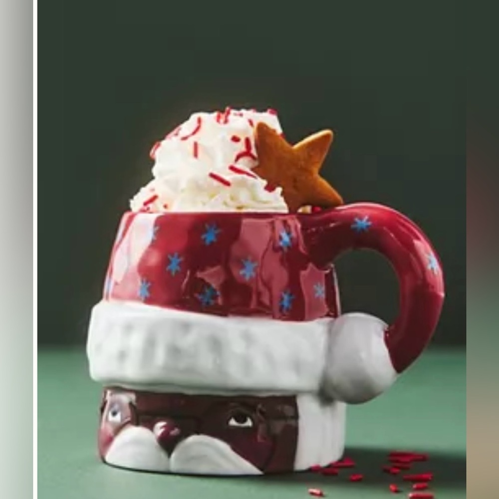 Anthropologie Isabela Dos Santos Cozy With Mr. Santa Claus Stoneware Mug new